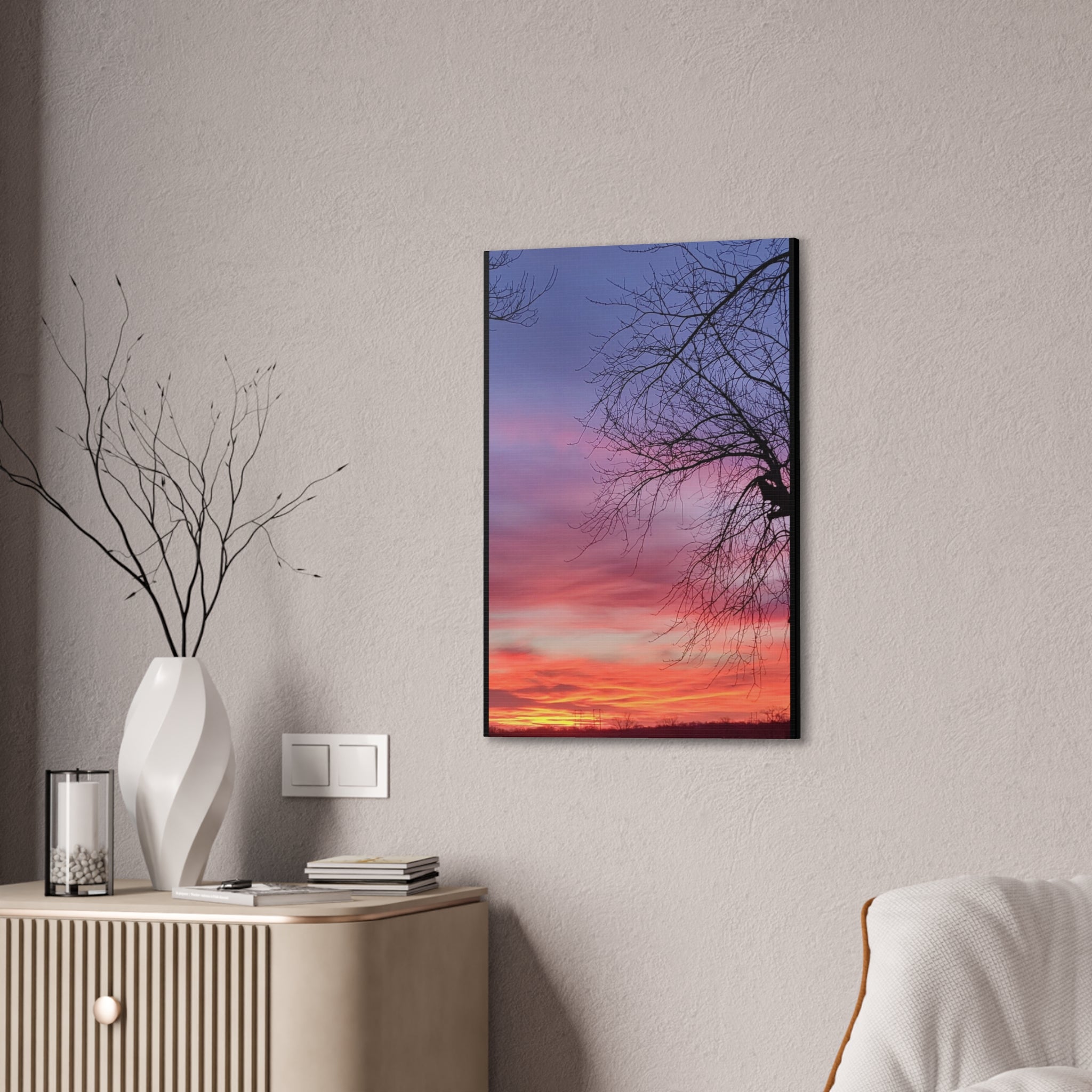 Sunset Sky with Silhouette Tree Canvas