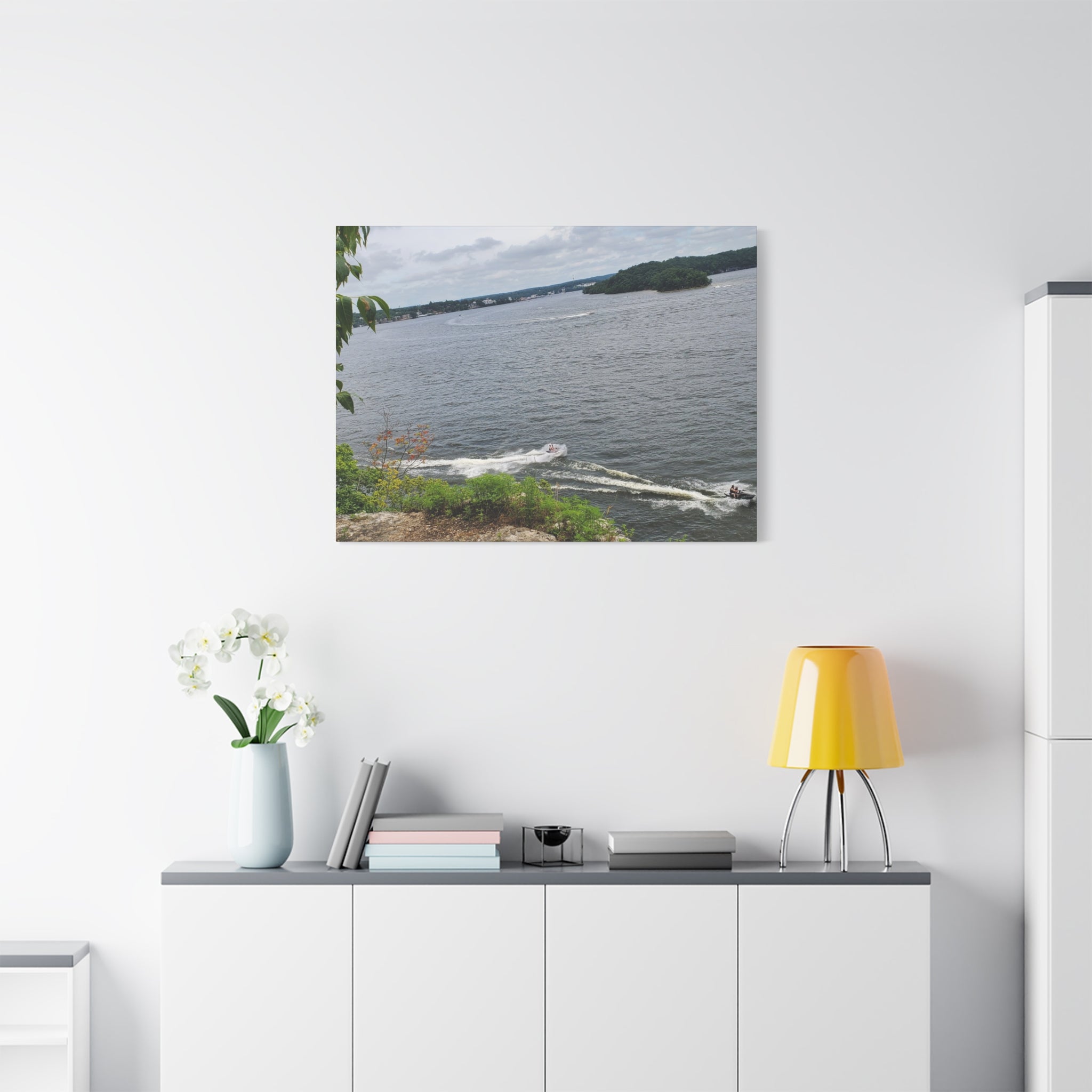 Lake View Speedboat Canvas