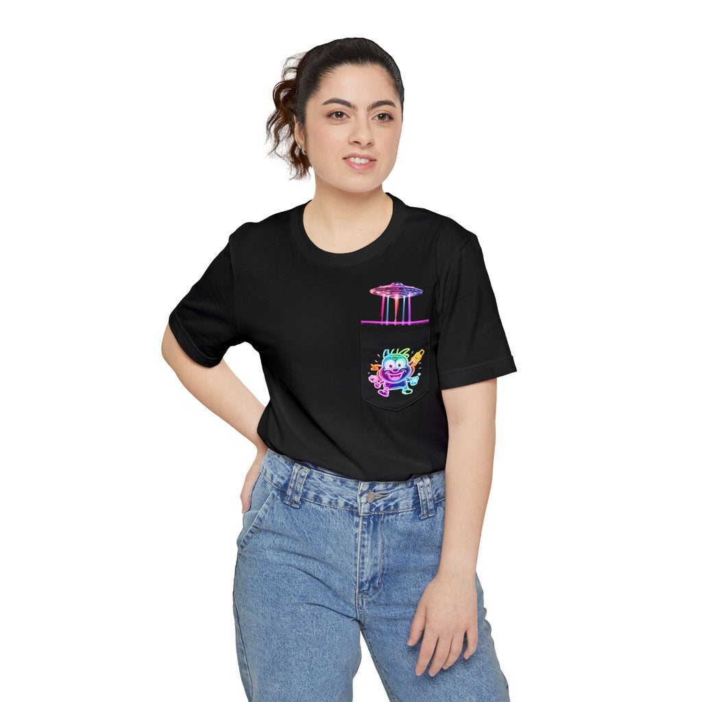 Neon Alien Character Pocket Tee | T-Shirt