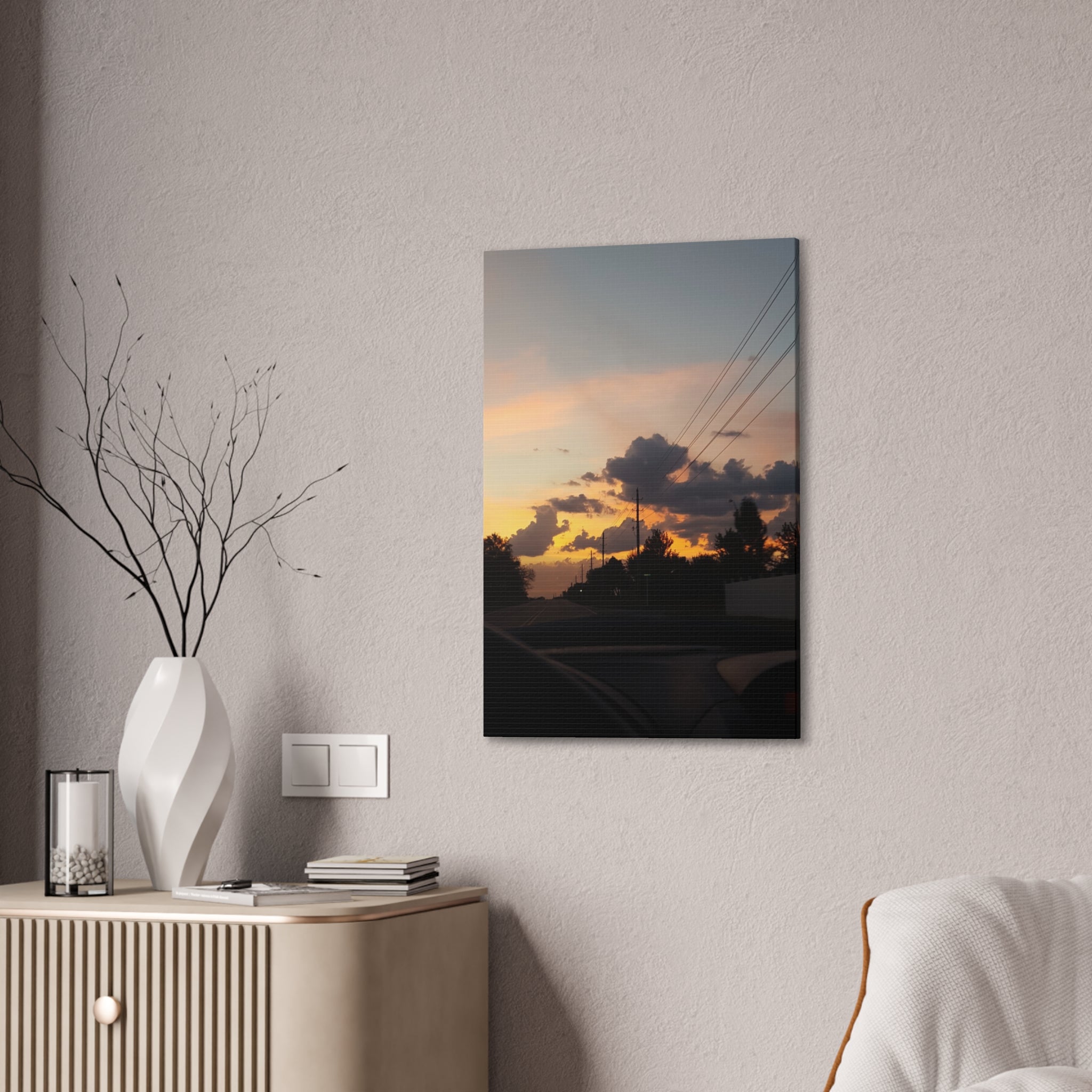 Sunset Cloudscape Canvas | Warm Sky, Silhouette Road Scene