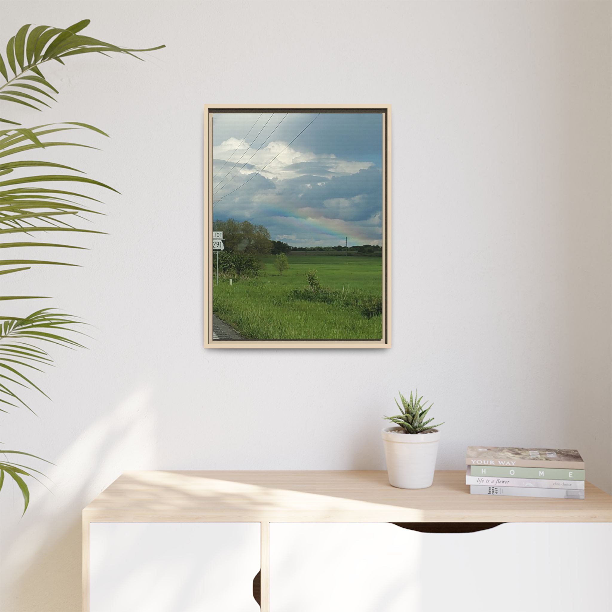 Rainbow Over Countryside Matte Canvas Framed