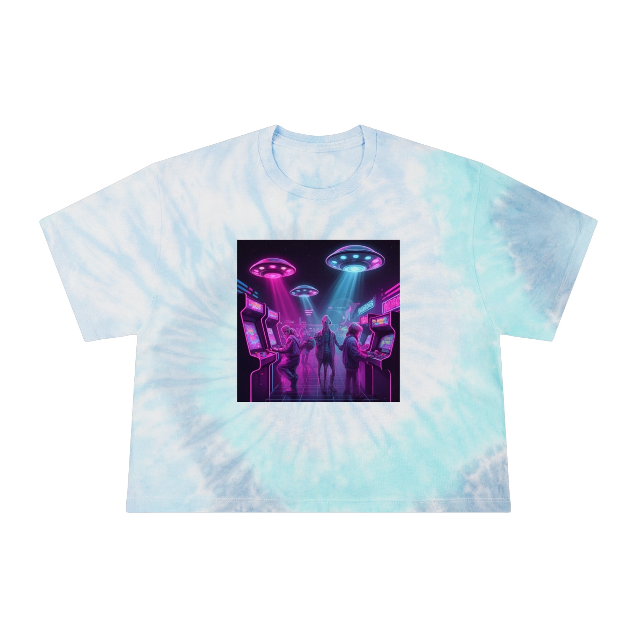 Neon Retro Arcade Scene Crop Tee Tie-Dye