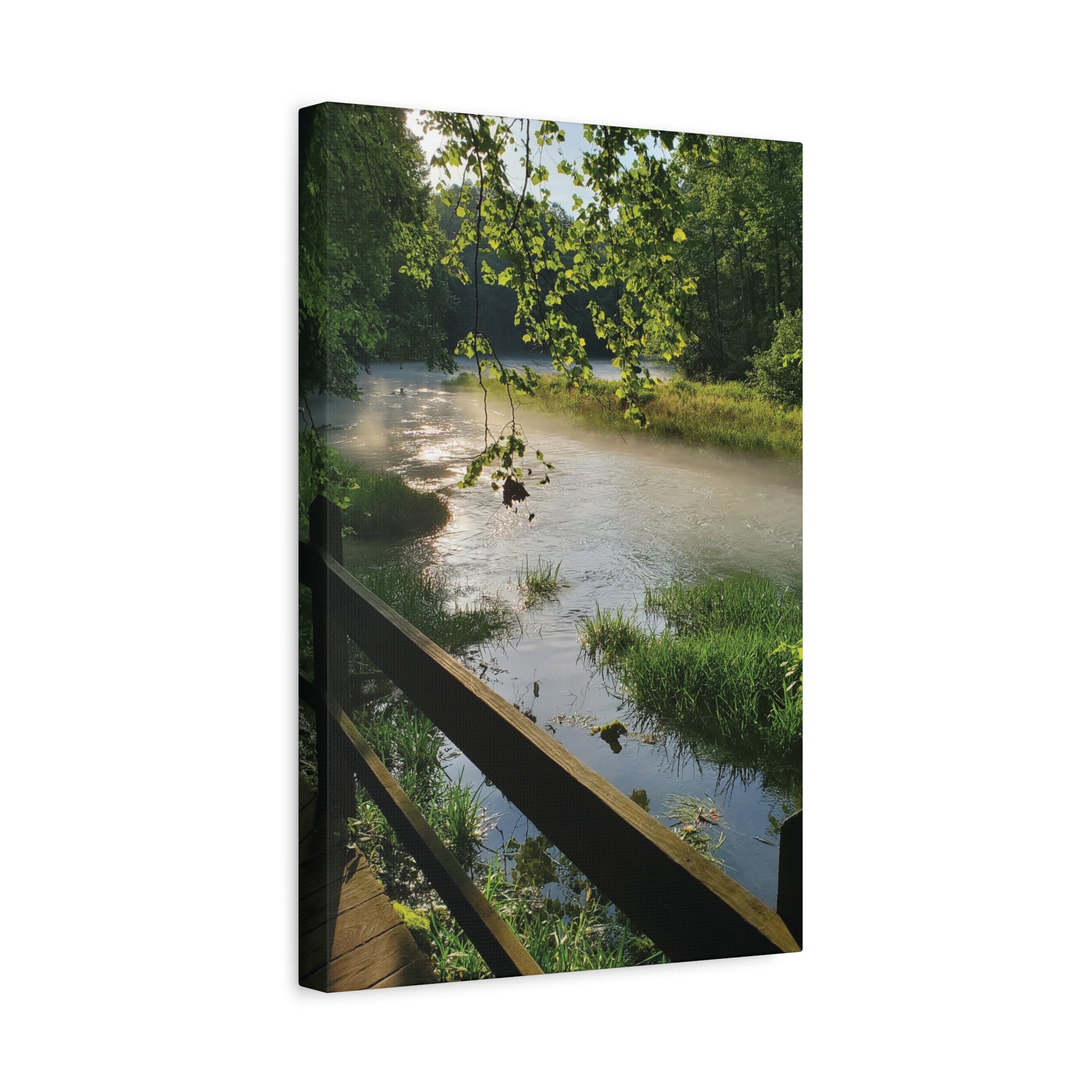 River Bridge Over Natural Spring Stretched Matte Canvas Print