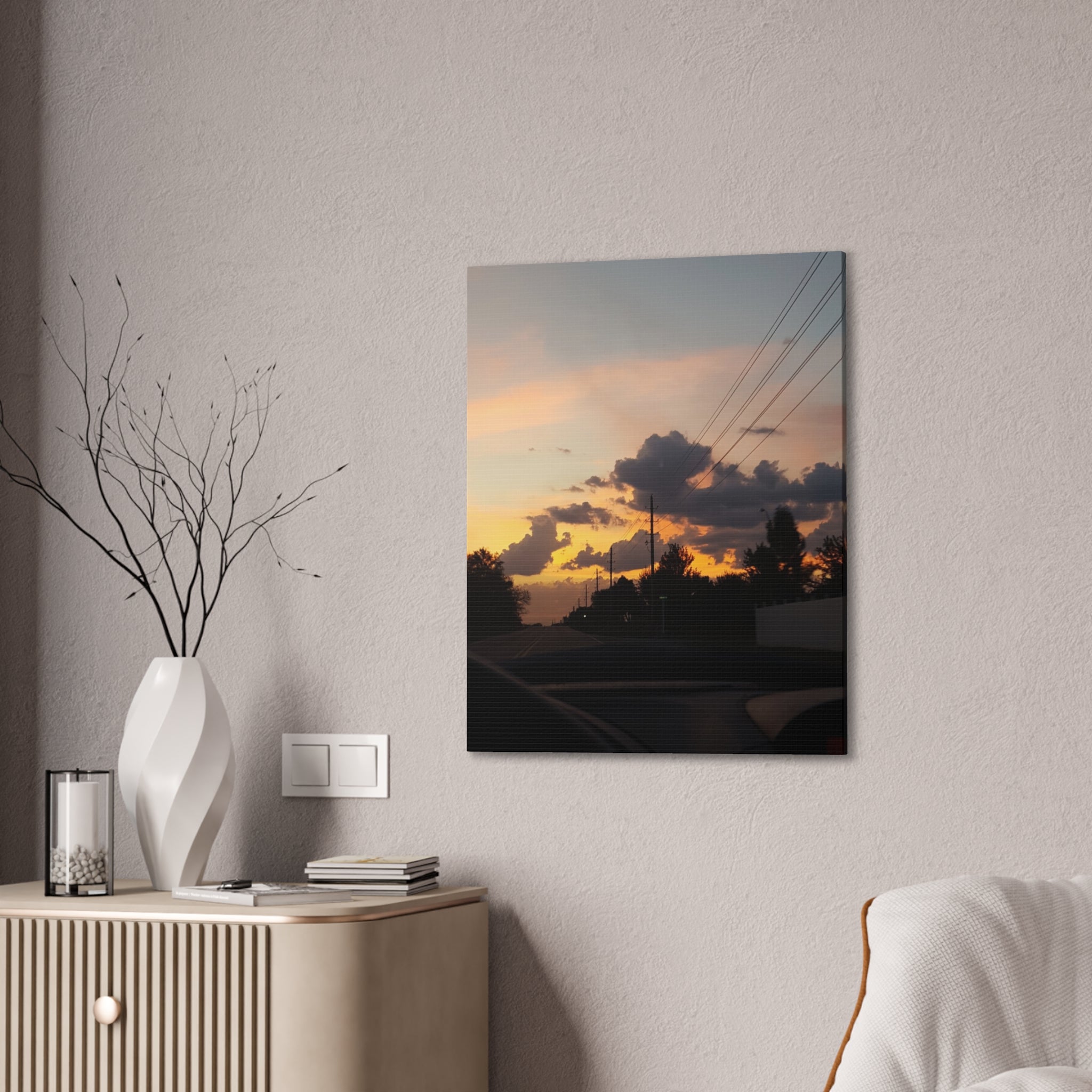 Sunset Cloudscape Canvas | Warm Sky, Silhouette Road Scene