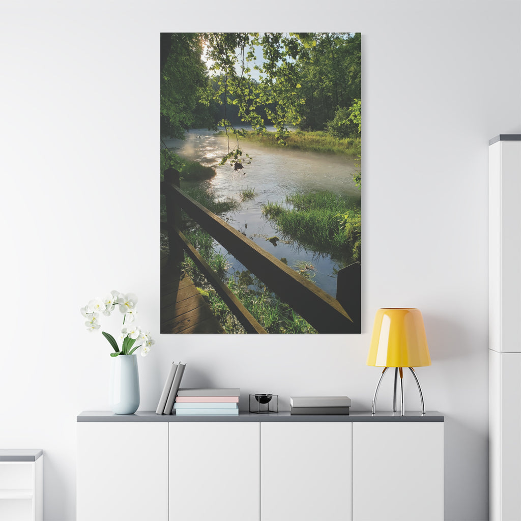 River Bridge Over Natural Spring Stretched Matte Canvas Print