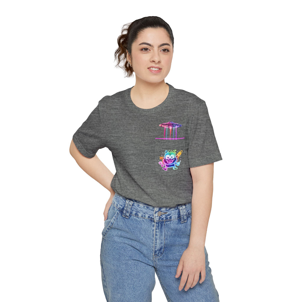 Neon Alien Character Pocket Tee | T-Shirt