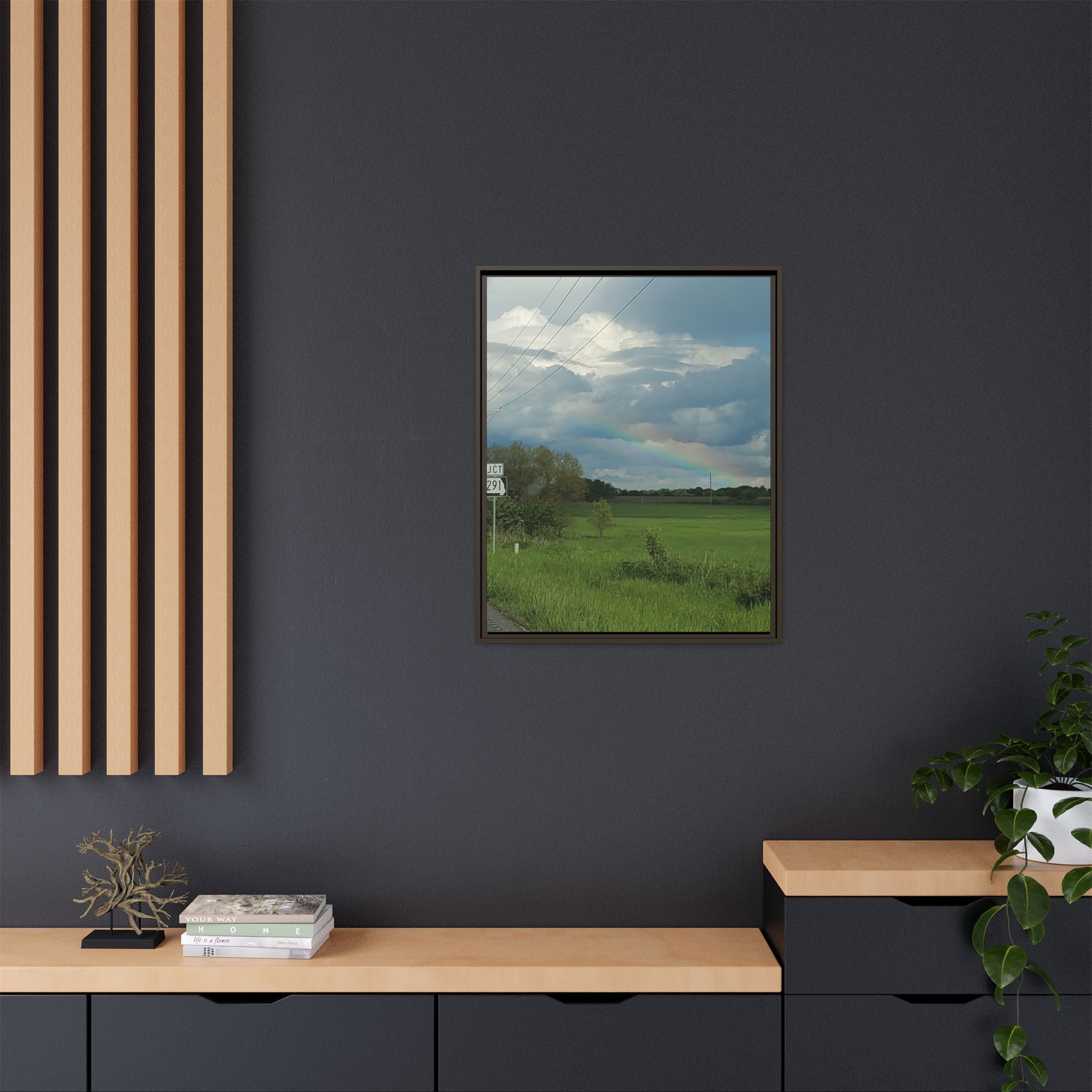 Rainbow Over Countryside Matte Canvas Framed