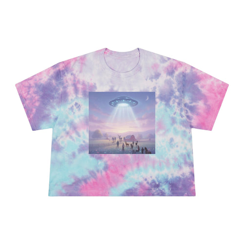 Alien Abduction Scene Crop Tee | Tie-Dye UFO Graphic