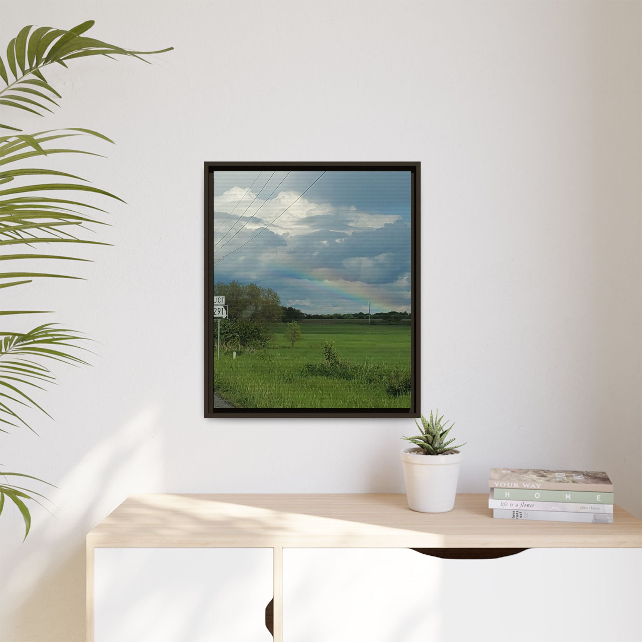 Rainbow Over Countryside Matte Canvas Framed