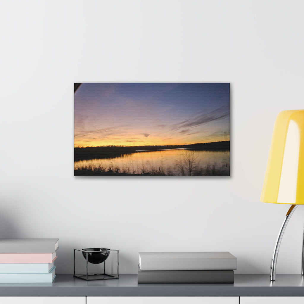 Sunset Over Lake canvas, panoramic nature wall art