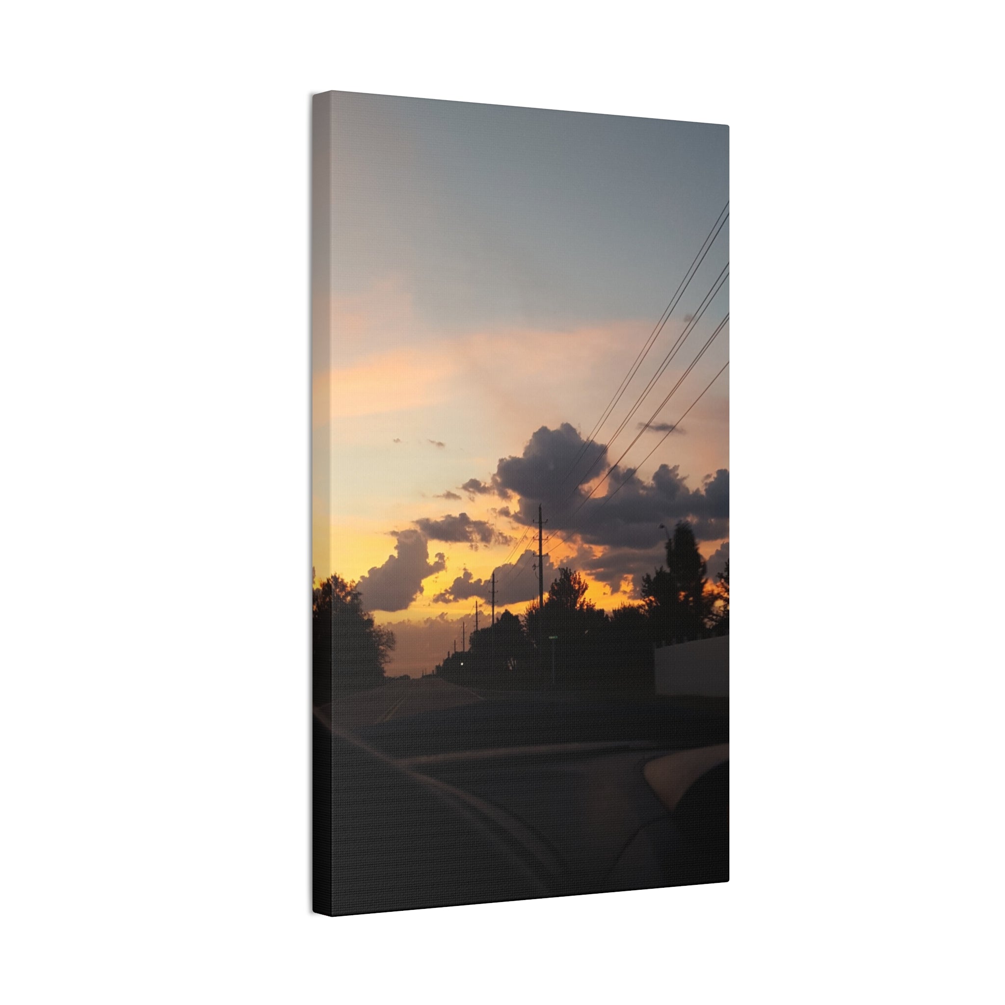 Sunset Cloudscape Canvas | Warm Sky, Silhouette Road Scene
