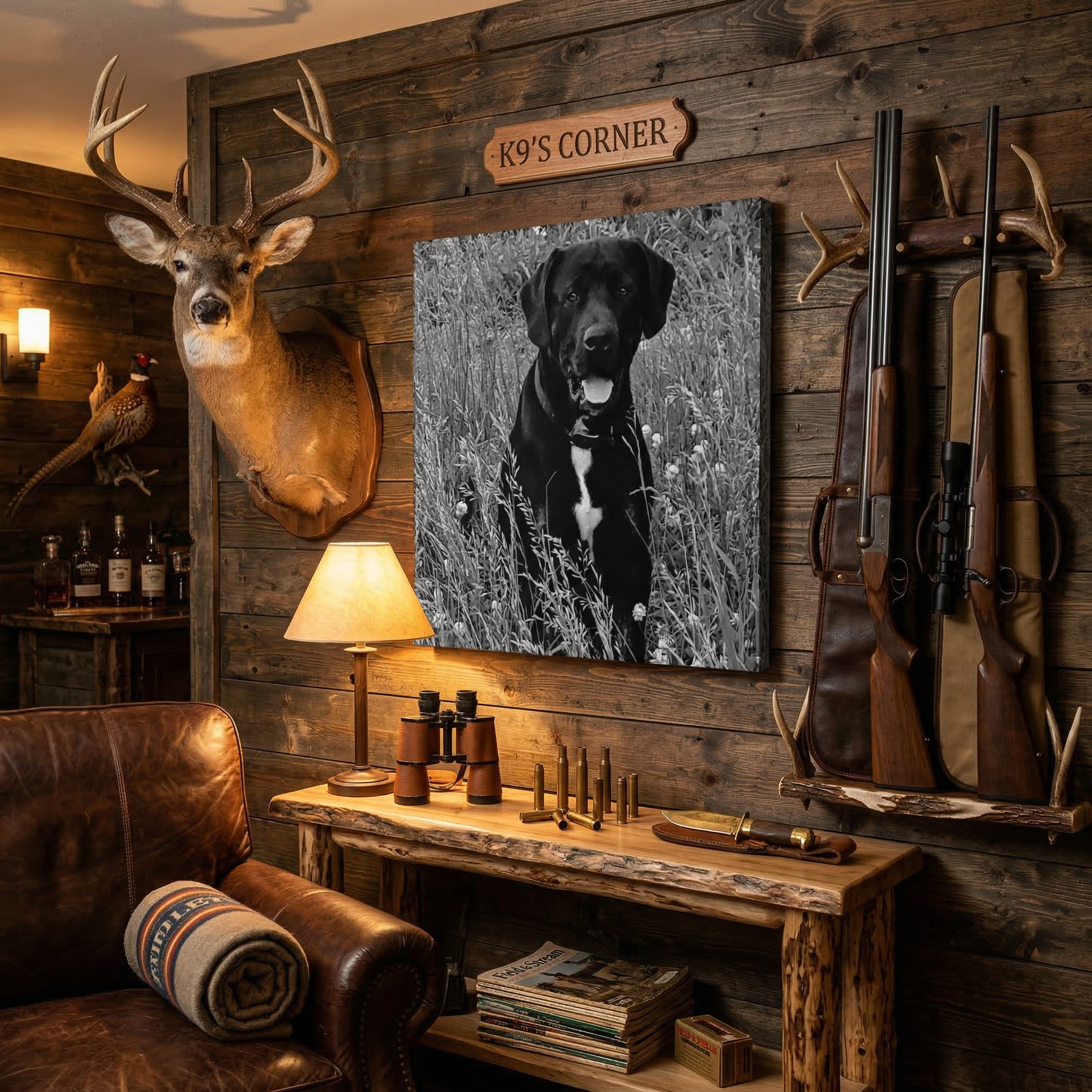 Black Labrador in a field Photo Canvas