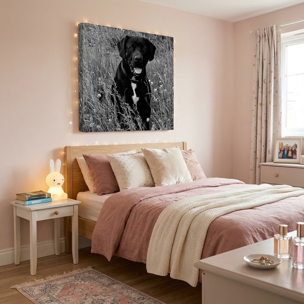 Black Labrador in a field Photo Canvas