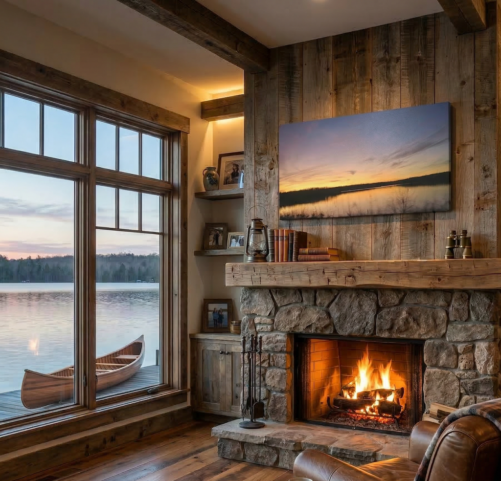 Sunset Over Lake canvas, panoramic nature wall art