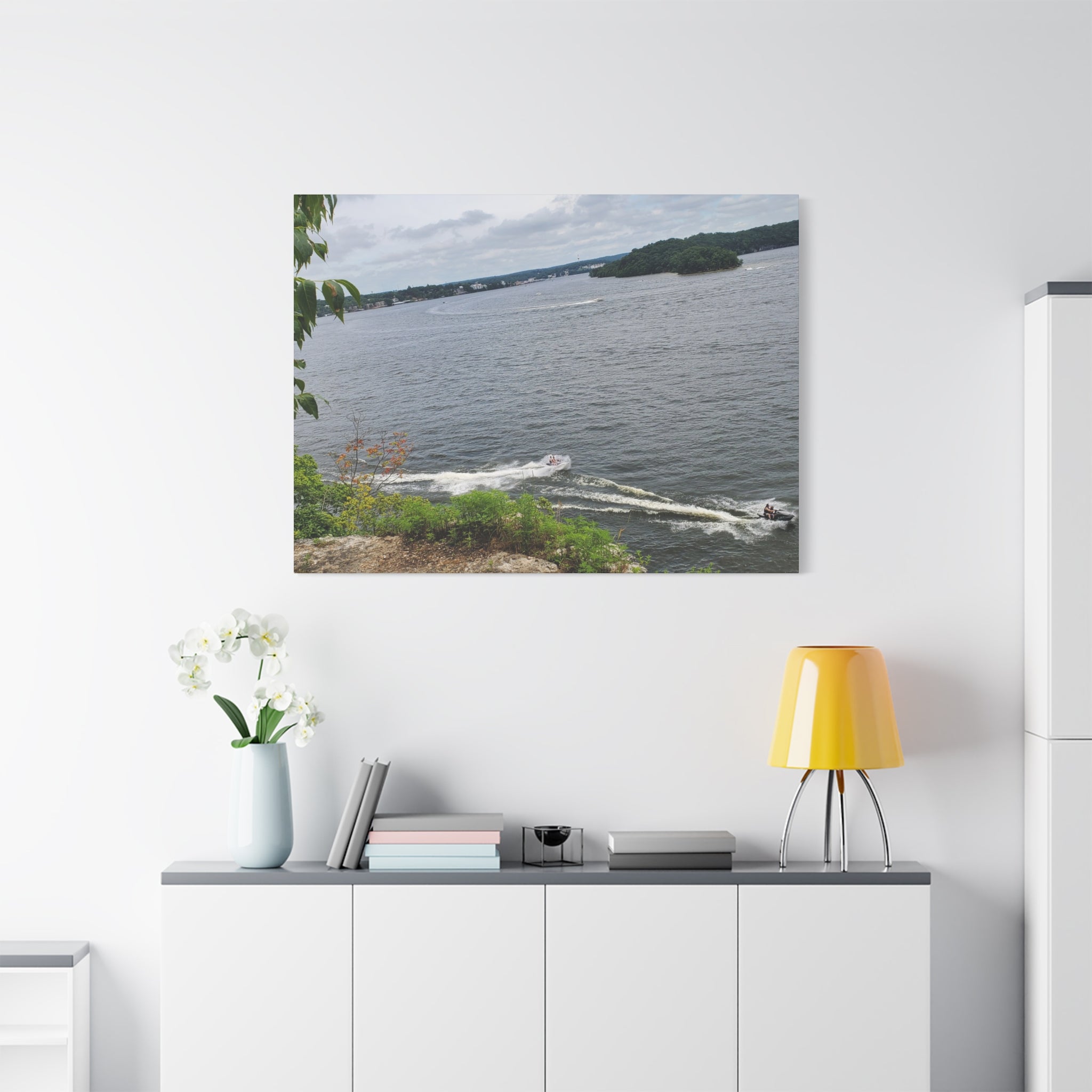 Lake View Speedboat Canvas