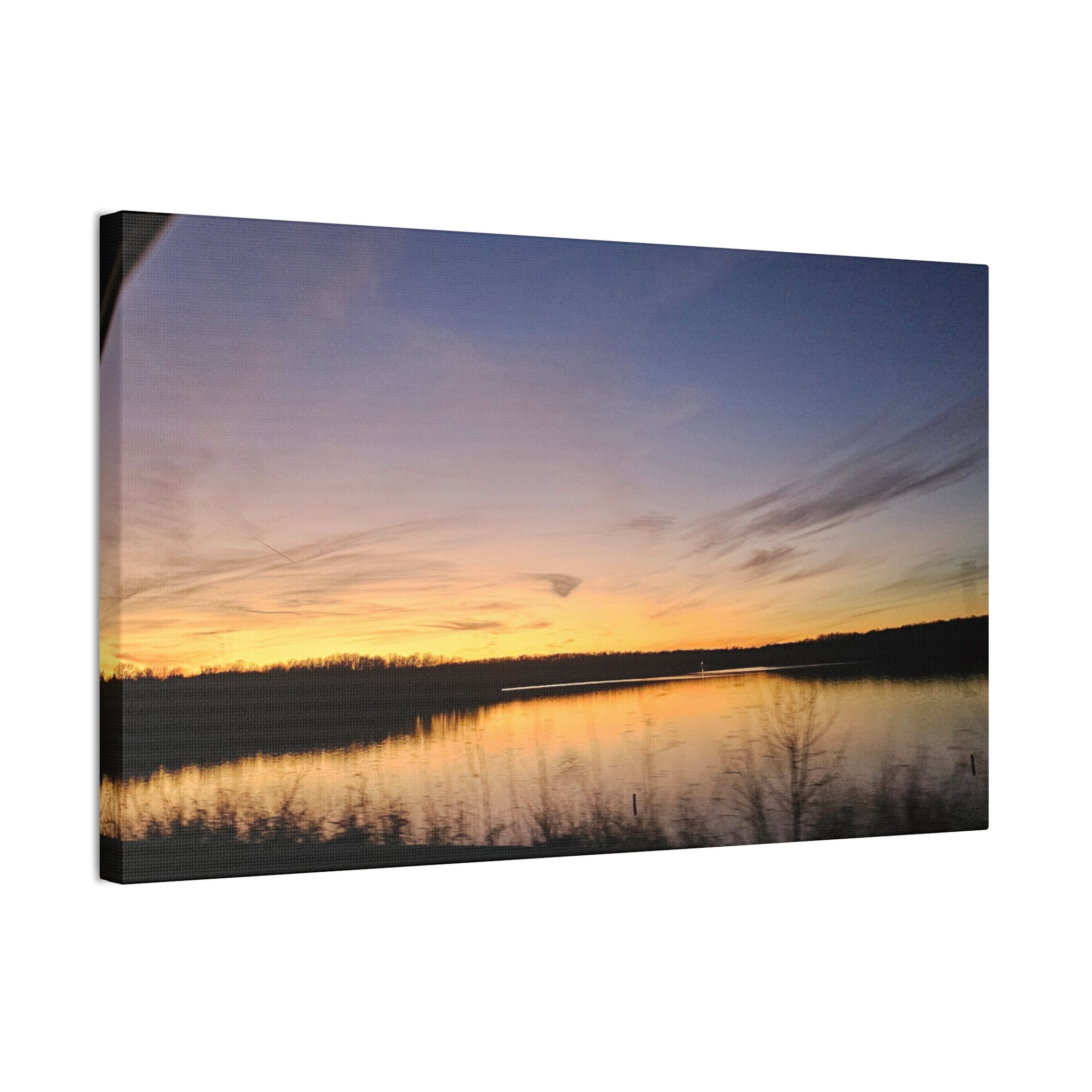 Sunset Over Lake canvas, panoramic nature wall art