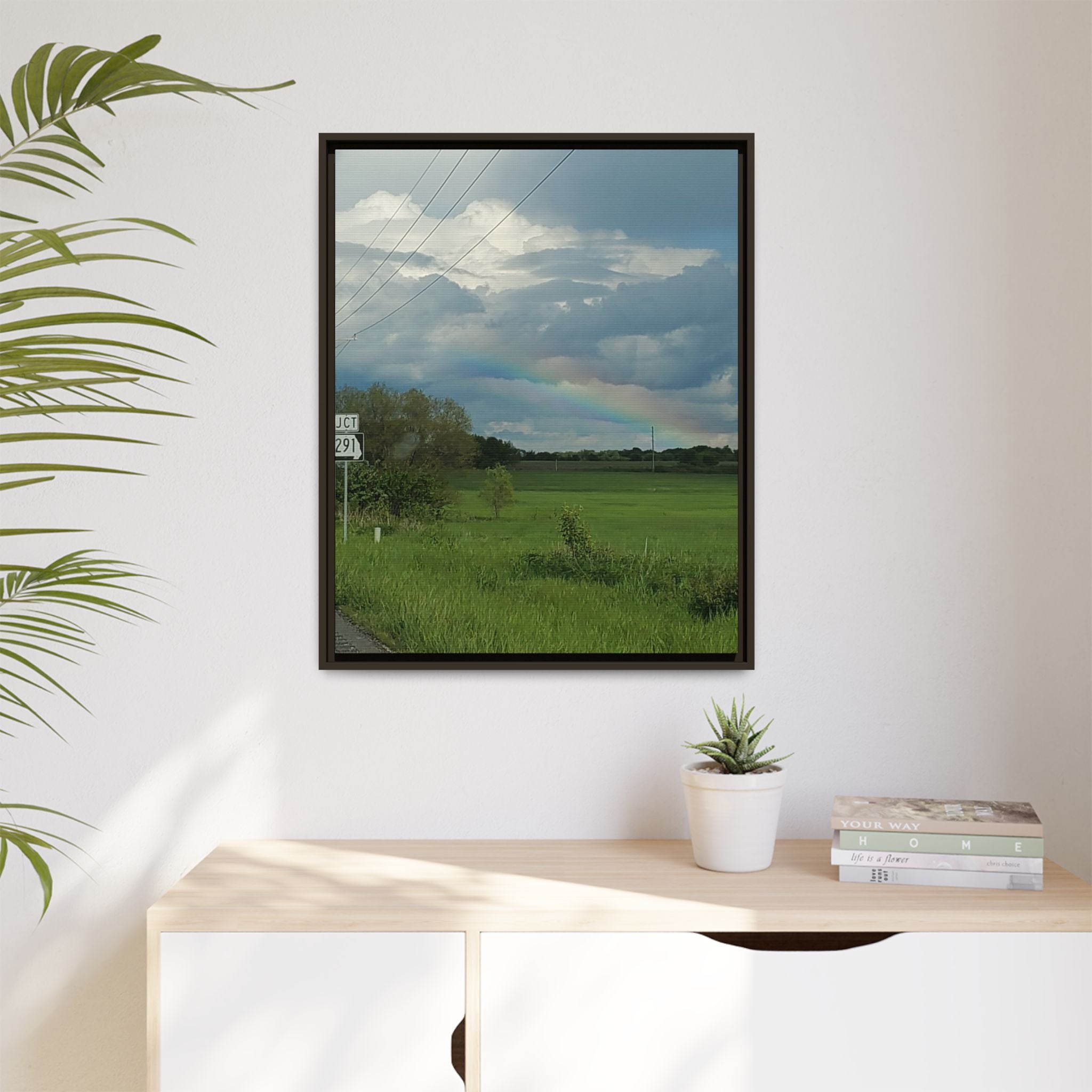 Rainbow Over Countryside Matte Canvas Framed