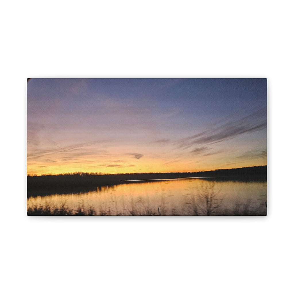 Sunset Over Lake canvas, panoramic nature wall art