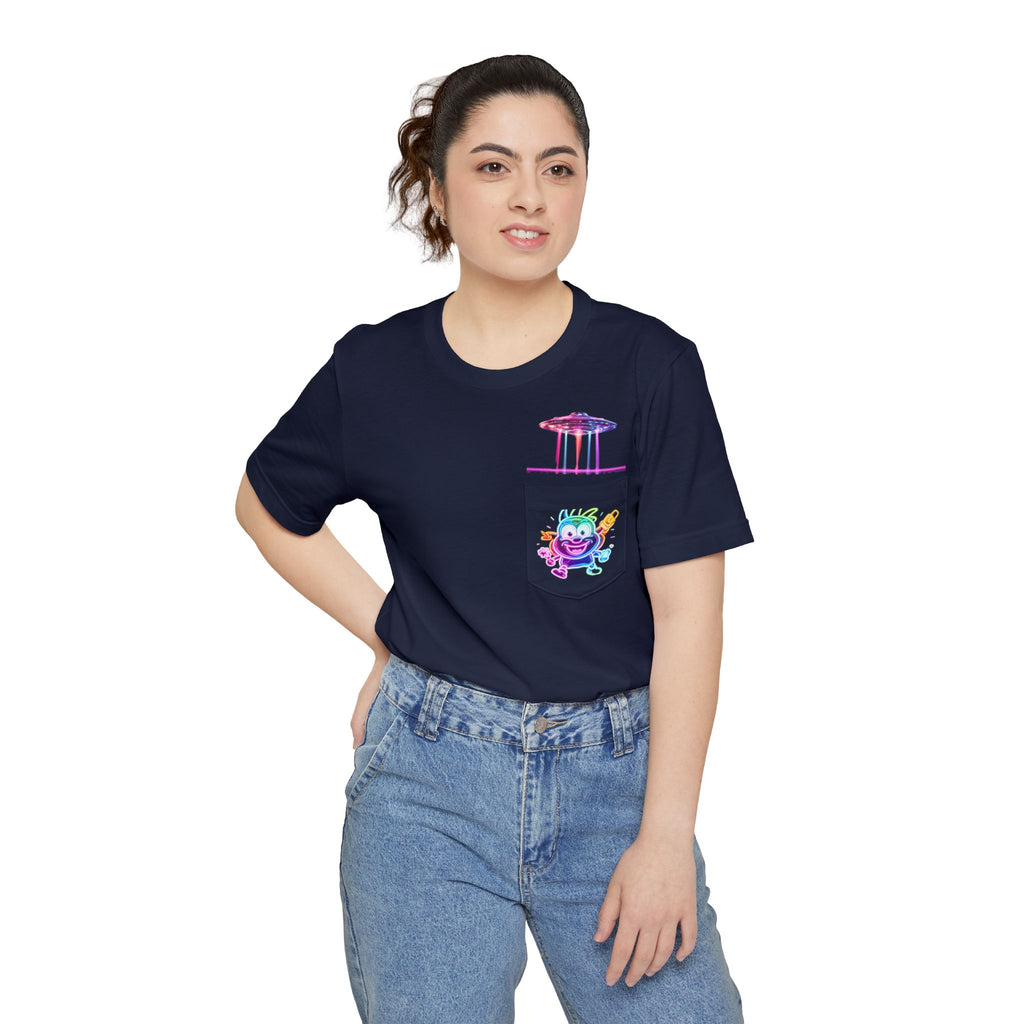 Neon Alien Character Pocket Tee | T-Shirt