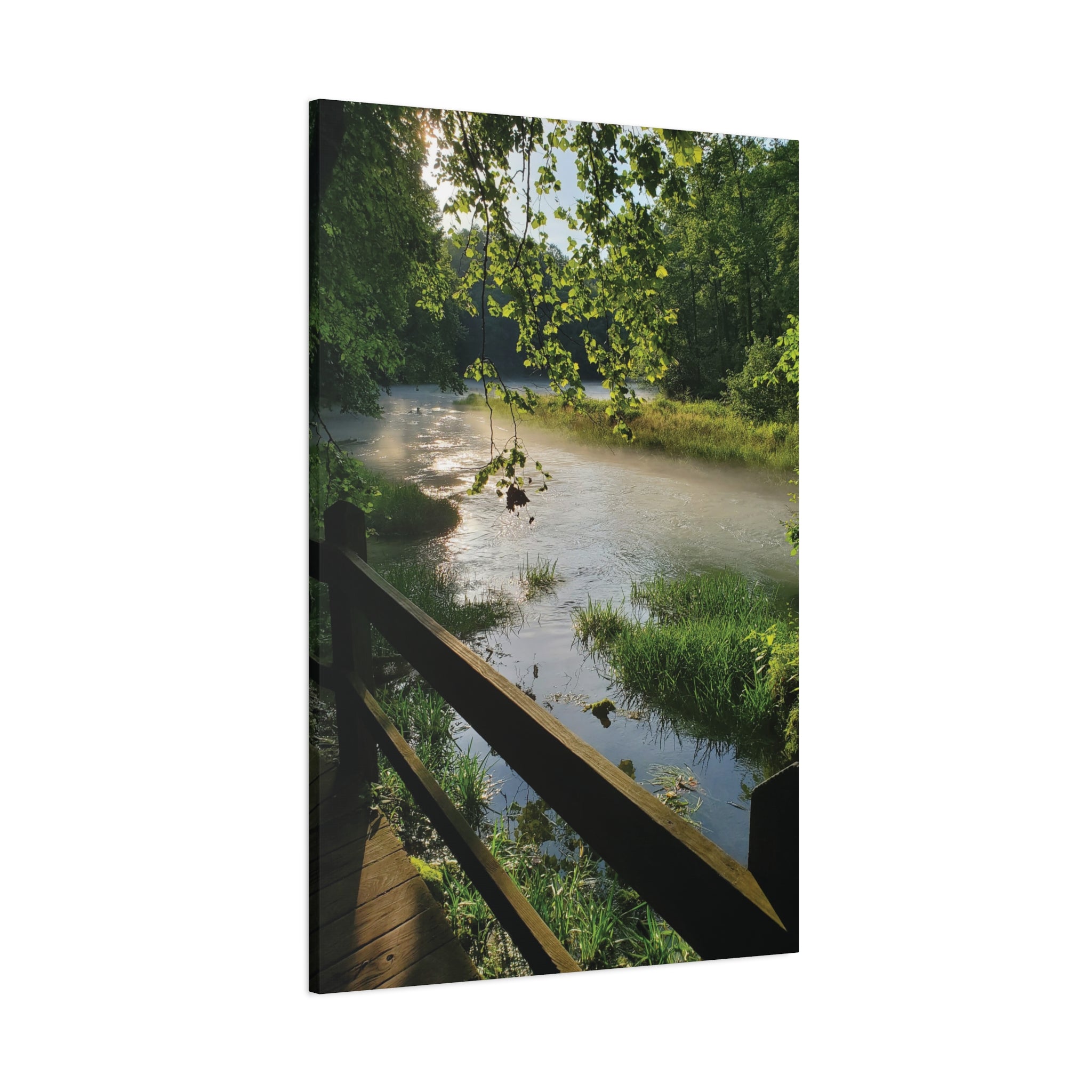 River Bridge Over Natural Spring Stretched Matte Canvas Print