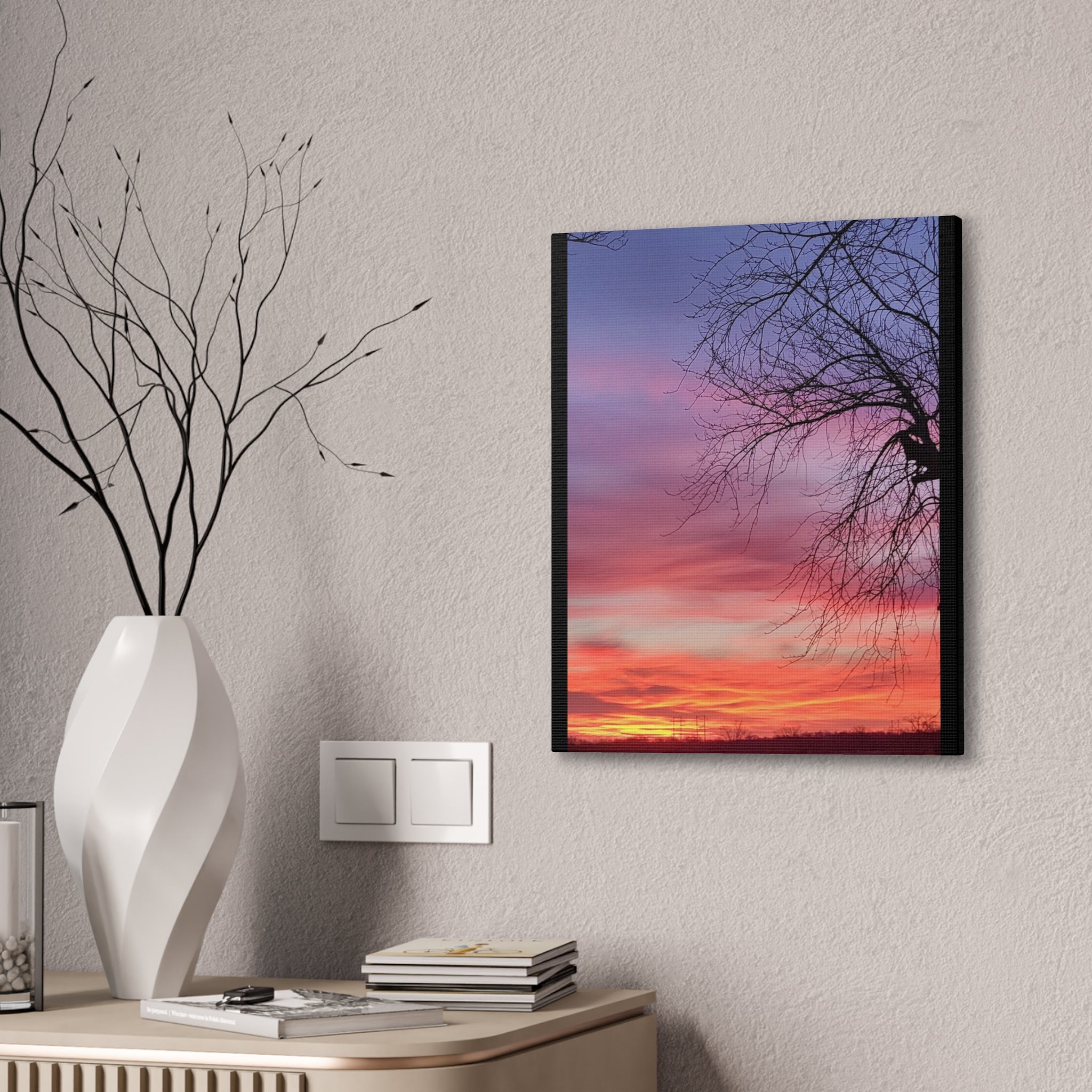 Sunset Sky with Silhouette Tree Canvas