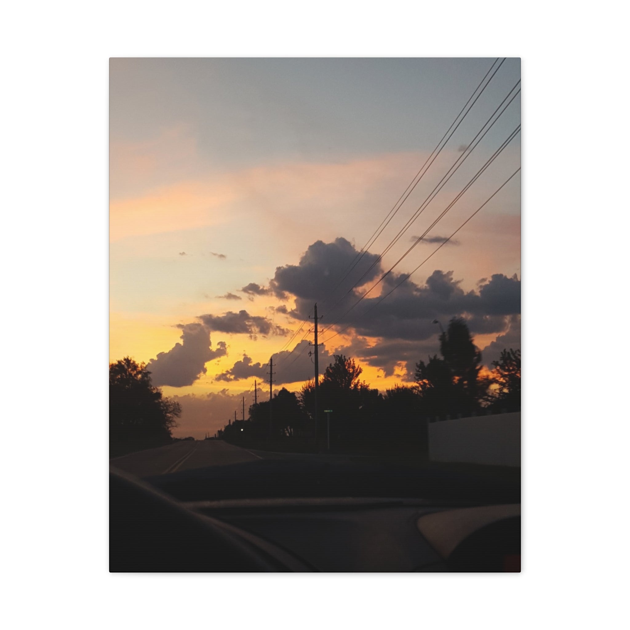 Sunset Cloudscape Canvas | Warm Sky, Silhouette Road Scene