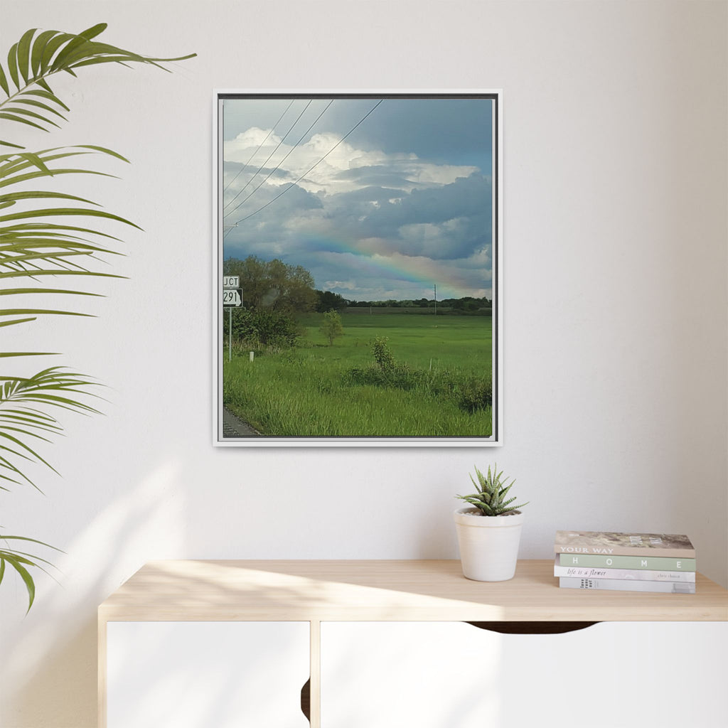 Rainbow Over Countryside Matte Canvas Framed