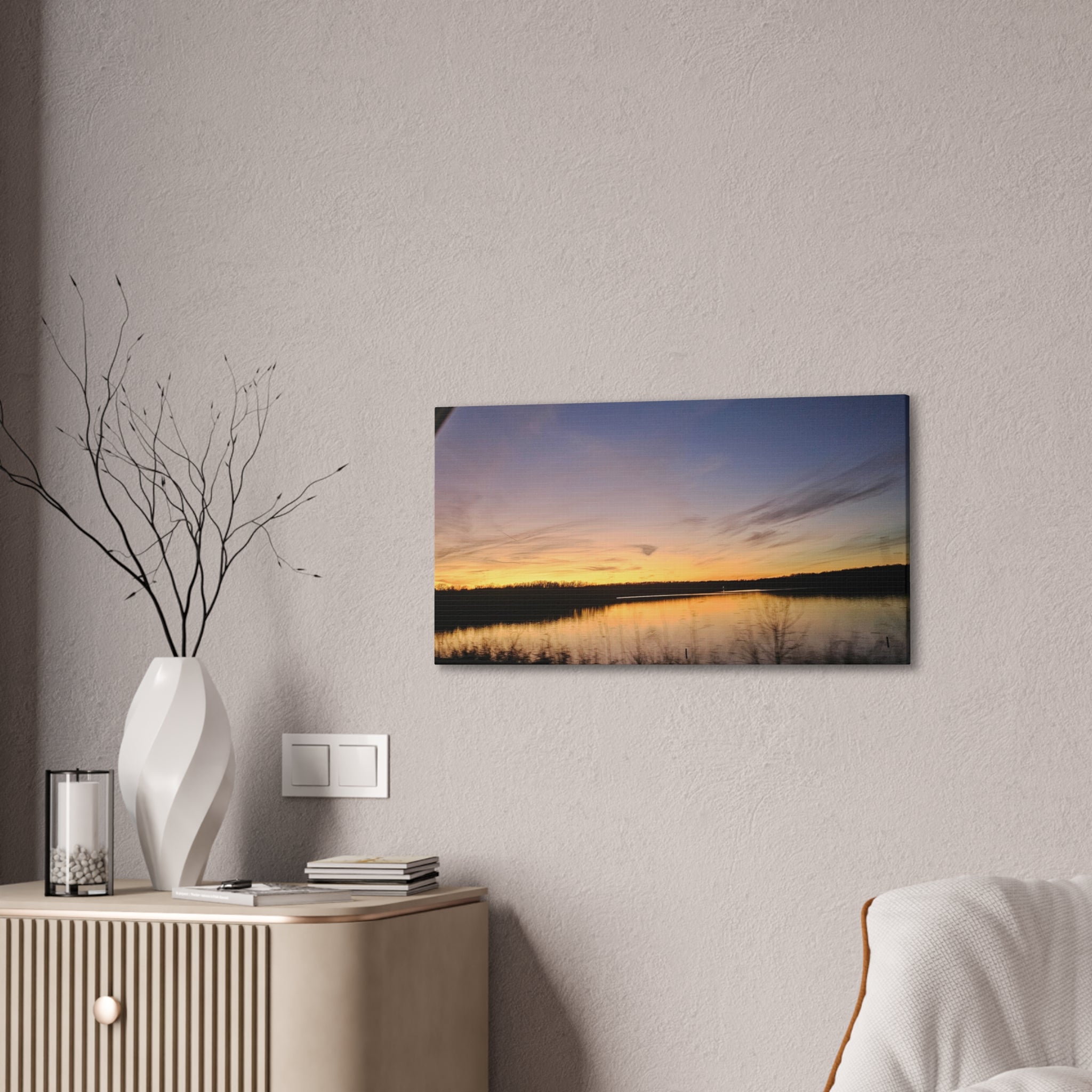 Sunset Over Lake canvas, panoramic nature wall art