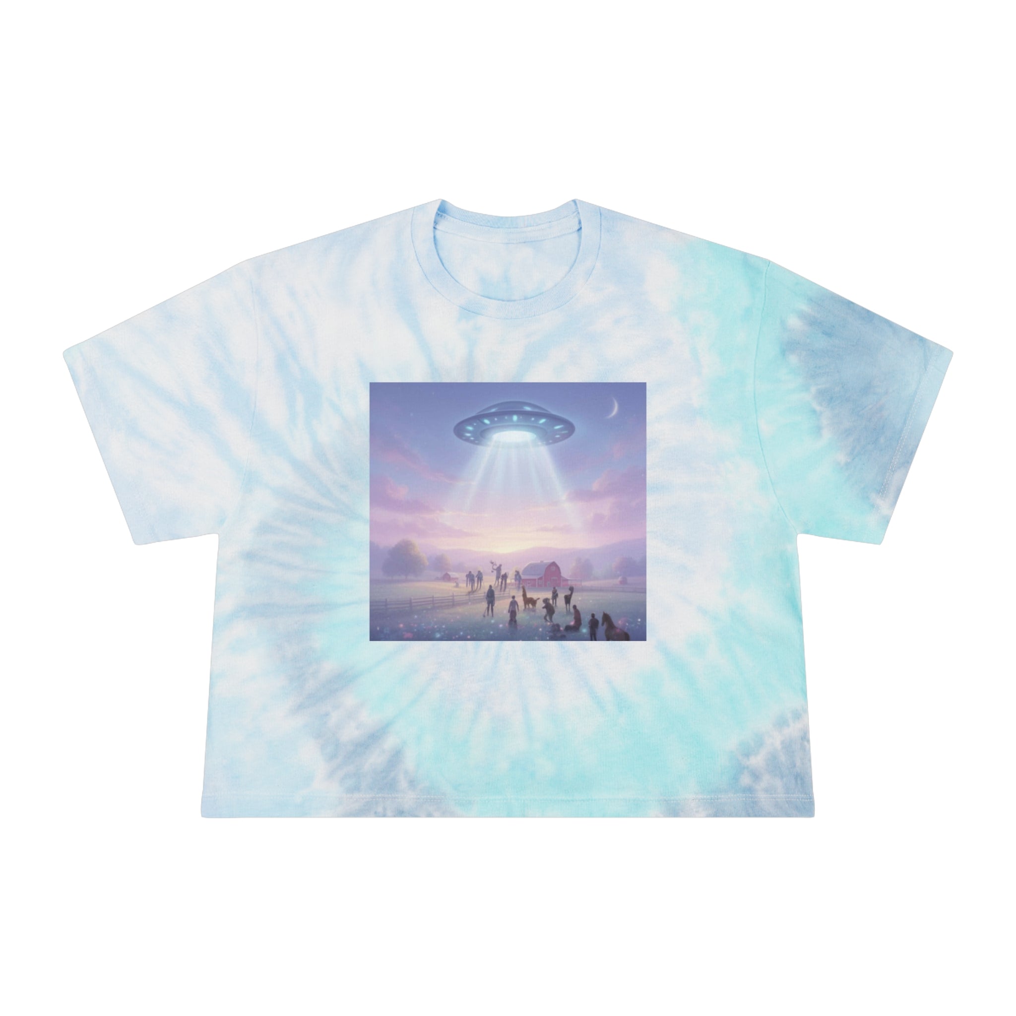 Alien Abduction Scene Crop Tee | Tie-Dye UFO Graphic