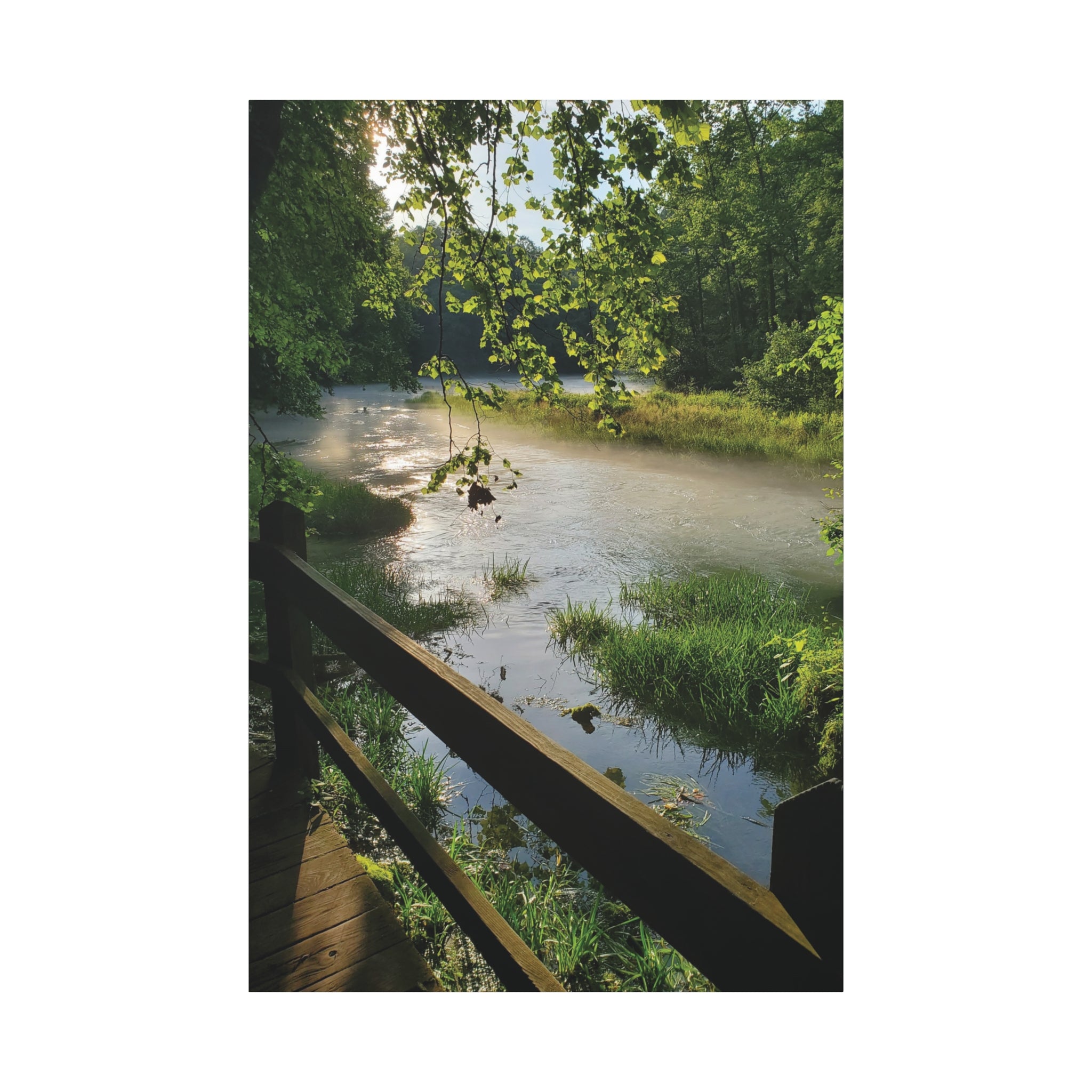 River Bridge Over Natural Spring Stretched Matte Canvas Print