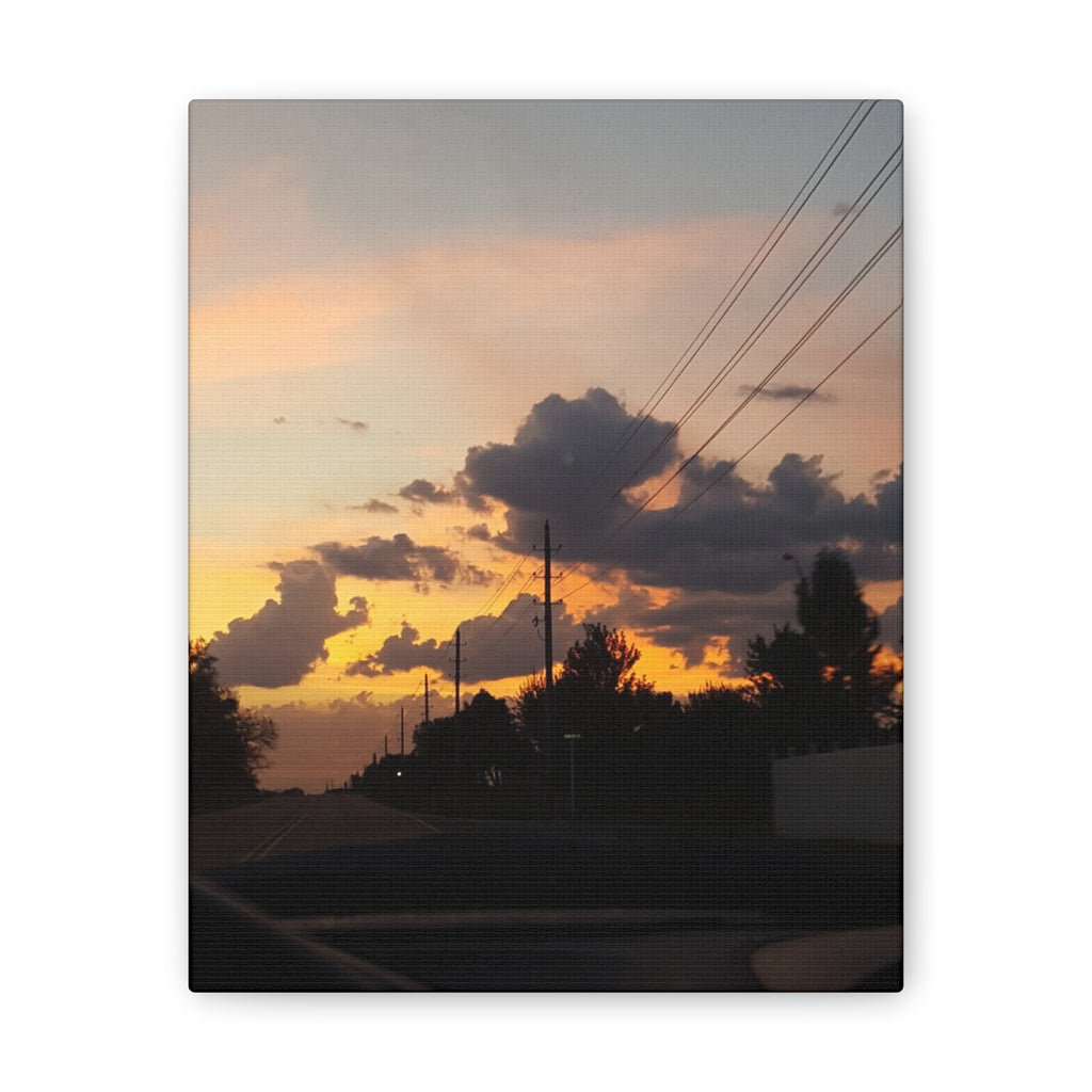 Sunset Cloudscape Canvas | Warm Sky, Silhouette Road Scene