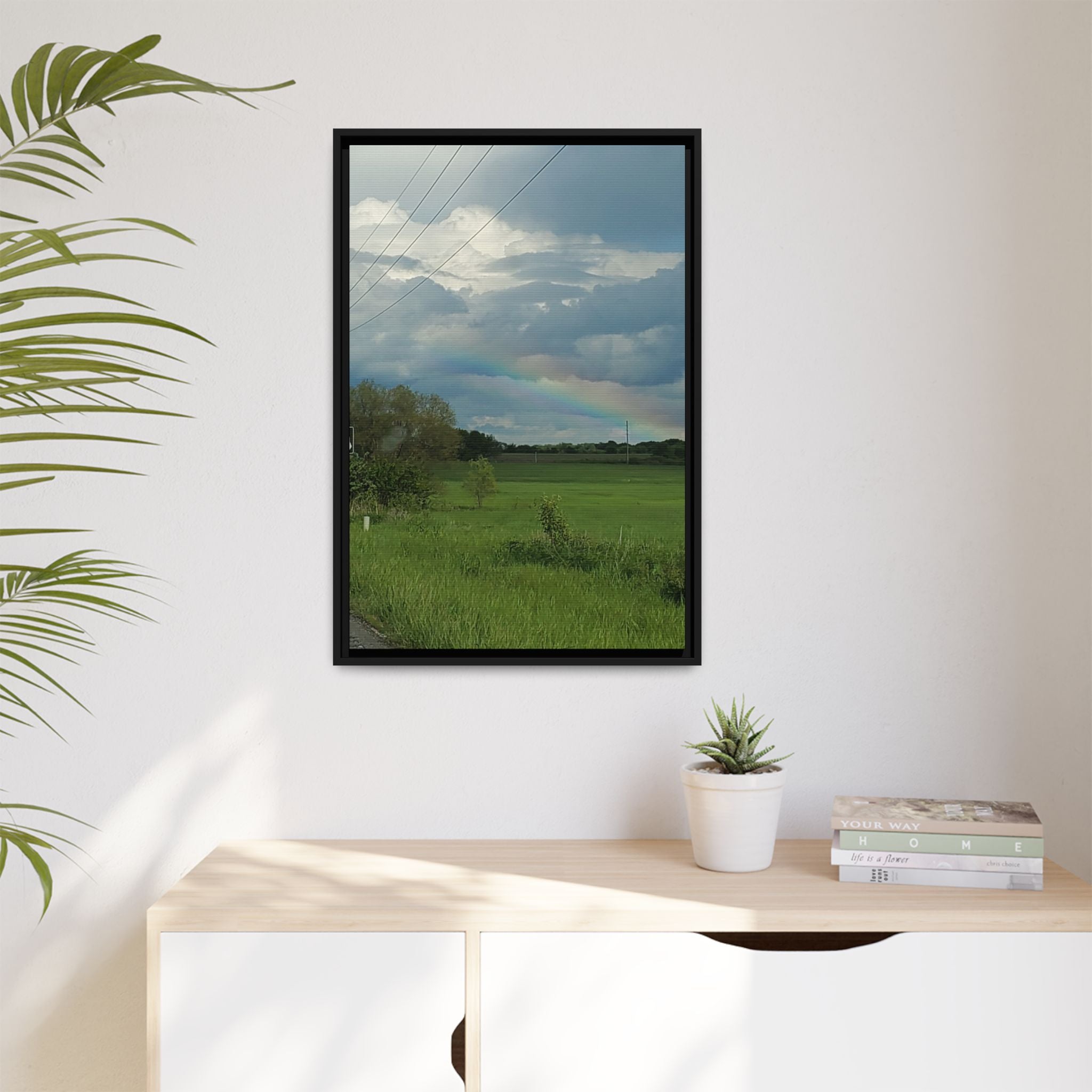 Rainbow Over Countryside Matte Canvas Framed