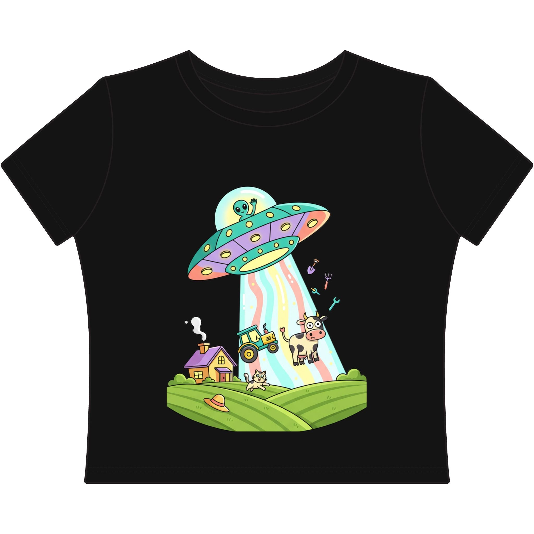 Alien cow abduction crop tee